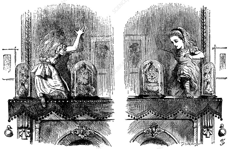 Through the Looking-Glass, Alice Pushes Through the Mirror