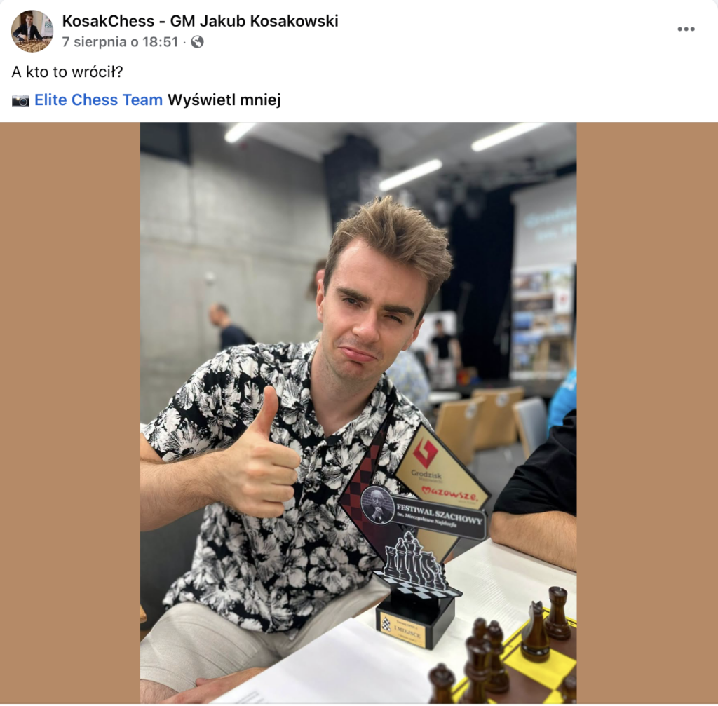 Jakub Kosakowski, źródło: KosakChess - GM Jakub Kosakowski